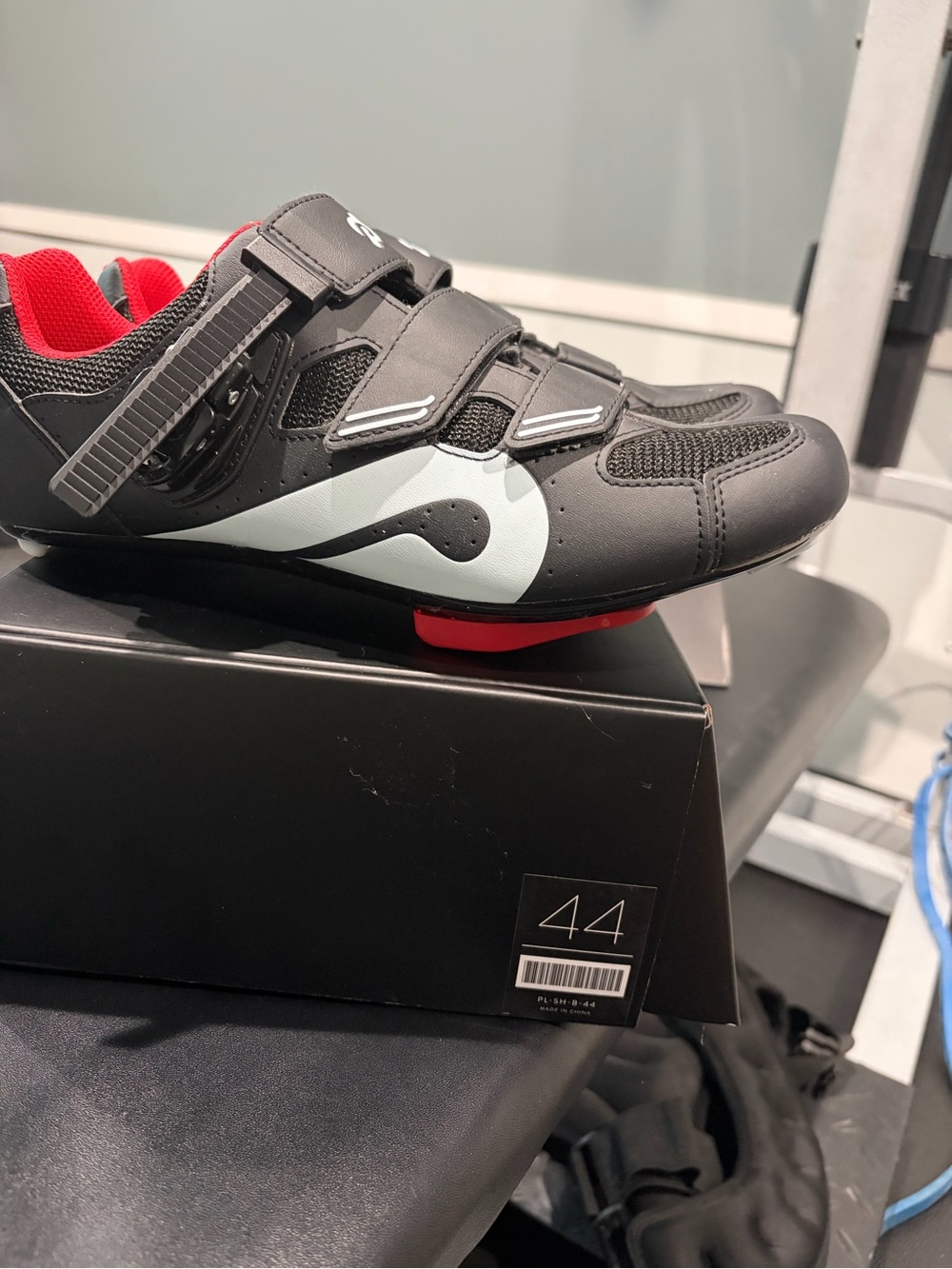 Peloton Black Cycling Shoe with Red Lining and White Accent